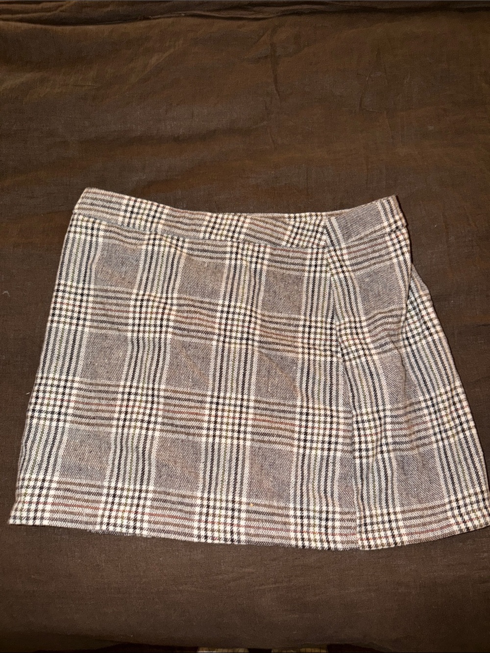 Classic Plaid A-Line Mini Skirt - Gray/Brown
